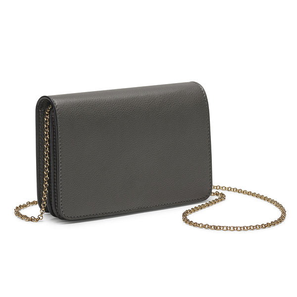 CREAGH - Minibag with Gold Chain, Charcoal Pebble Leather CREAGH - Minibag with Gold Chain, Charcoal Pebble Leather