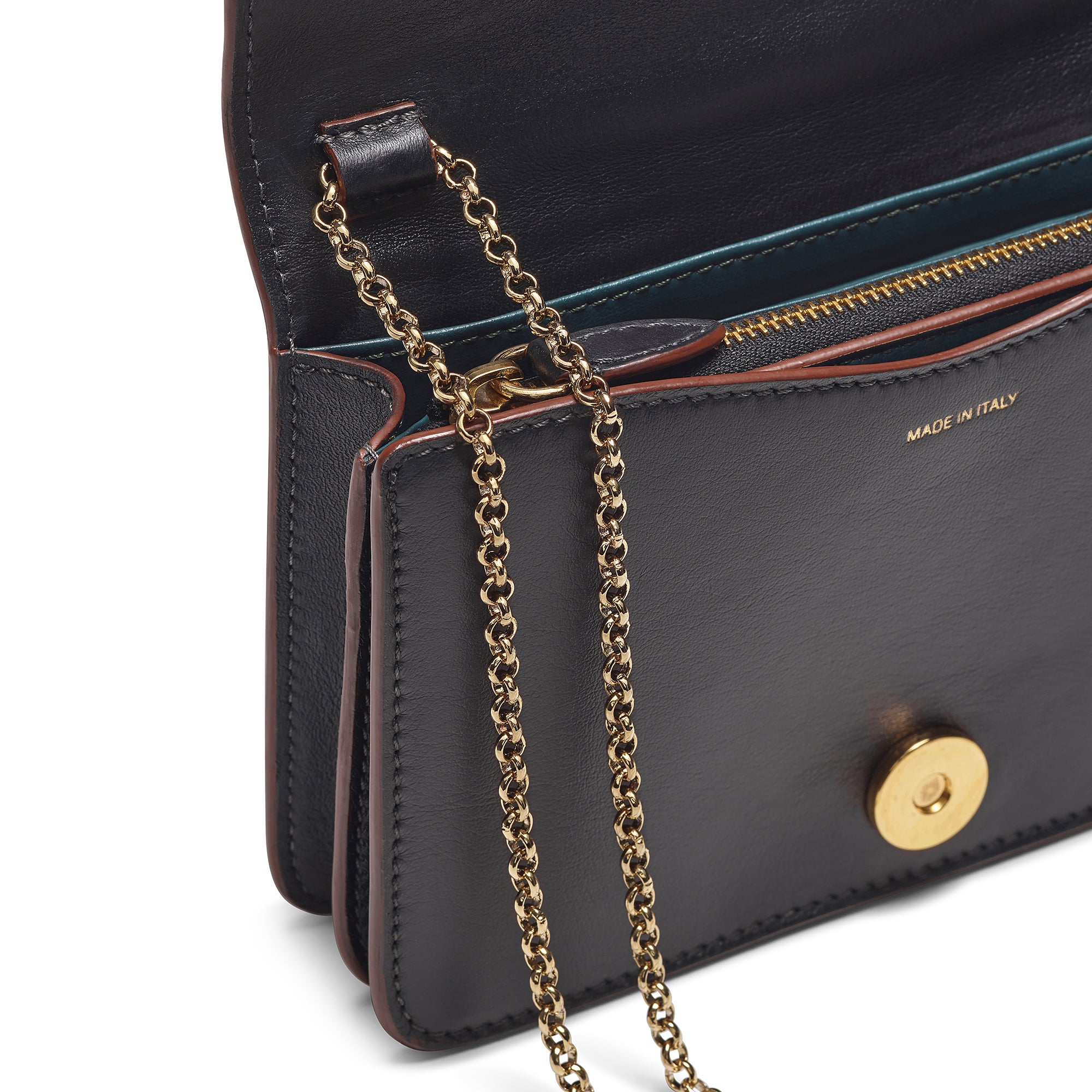 CREAGH - Minibag with Gold Chain, Black Smooth Leather